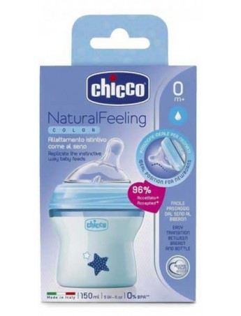 Chicco Πλαστικό Μπιμπερό Natural Feeling με Θηλή Σιλικόνης Σιέλ 0m+ 150ml