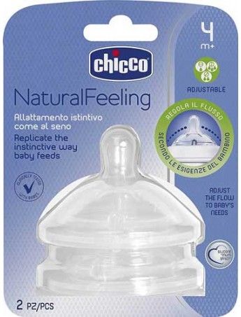 Chicco Θηλή Σιλικόνης Natural Feeling Ρυθμιζόμενης Ροής 4m+ - 2τμχ.