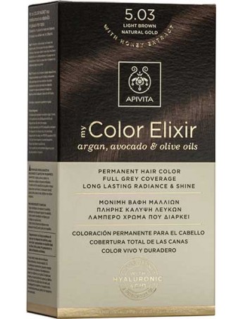 Apivita My Color Elixir Μόνιμη Βαφή Μαλλιών 5.03 Καστανό Ανοιχτό Φυσικό Μελί