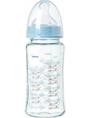 Korres Μπιμπερό Agali Γυάλινο Blue 3m+ - 230ml