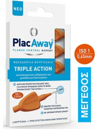 PlacAway Triple Action Μεσοδόντια Βουρτσάκια 0.45mm Πορτοκαλί - 6τεμ.