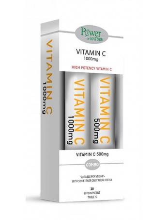 Power Of Nature Vitamin C 1000mg & Vitamin C 500mg με Στέβια & γεύση Πορτοκάλι 40eff.tabs